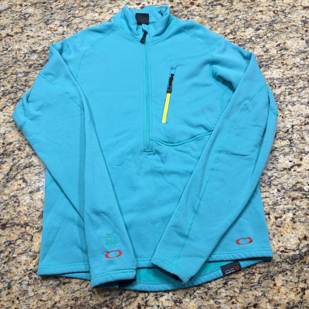 Oakley Polartec Power Stretch 1/4 Zip Pullover Mens M Turquoise Blue Fleece ws